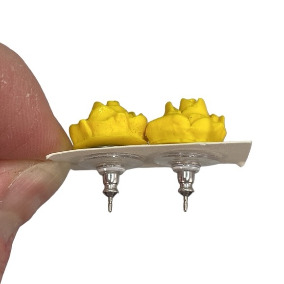 Yellow Rose Floral Stud Earrings - Picture 5 of 17